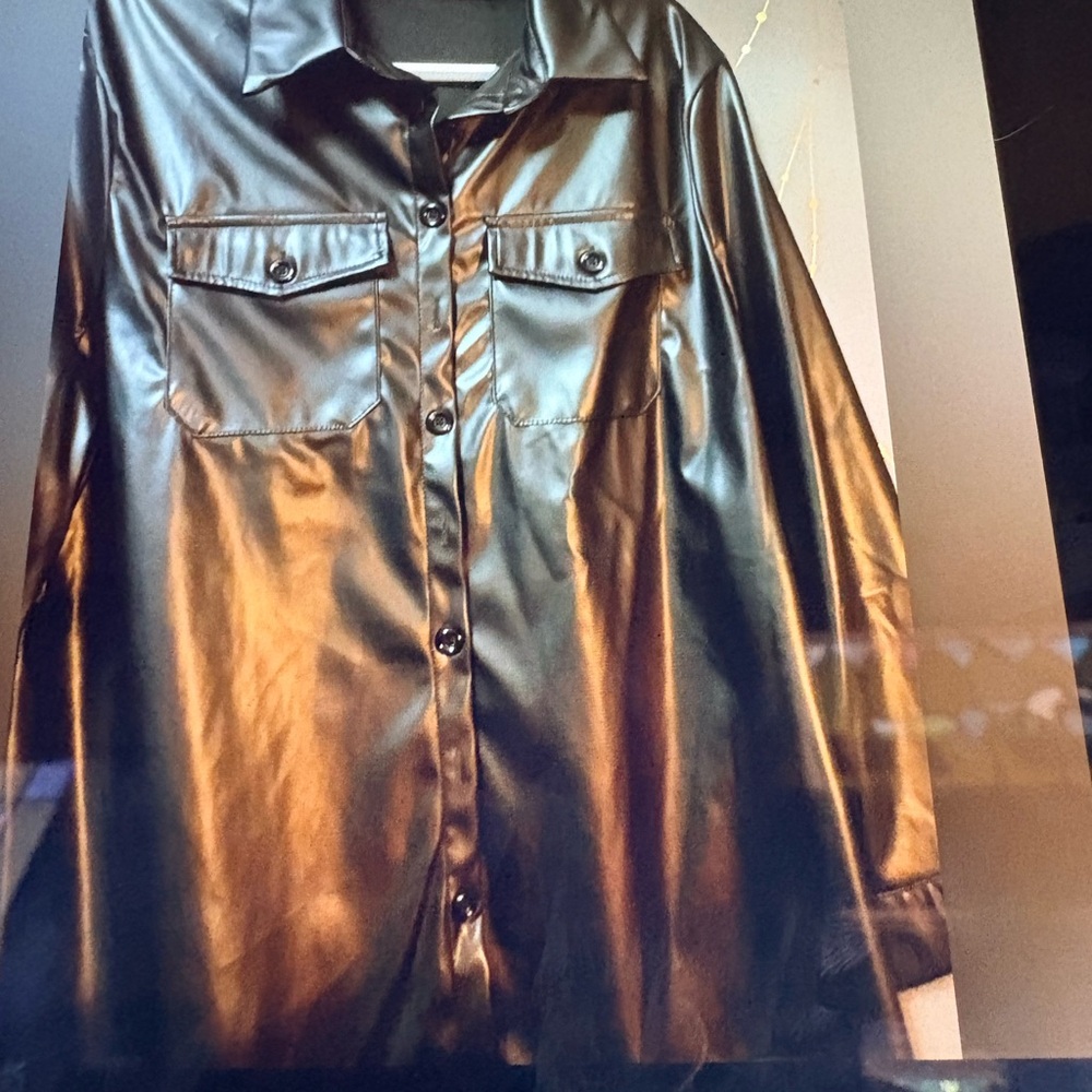 Faux Leather Button-Up Shirt